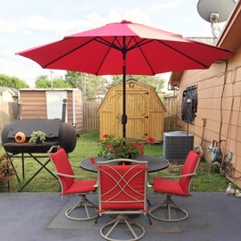 YAHEETECH 9FT Outdoor Patio Umbrella Market Table Umbrella Yard Umbrella with Push Button Tilt Crank, 8 Ribs for Garden/Lawn/Deck/Backyard/Beach/Pool, Red