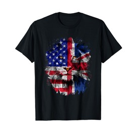 Vintage British American Flag Lion Union Jack & USA Flag T-Shirt