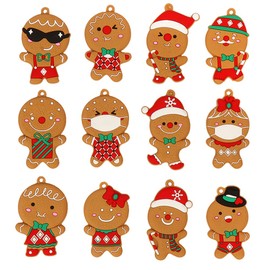 Gingerbread Man Ornaments for Christmas Tree Decorations Supplies Xmas Gingerbread Clay Figurines Doll Hanging Ornaments Gingerbread House Funny Winter Pendant Christmas Party Charms Favors Set of 12