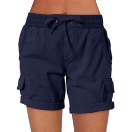 ANRABESS Womens Summer Shorts 2025 Dressy Casual Hiking Cargo Shorts Trendy Outdoor Outfits 6 Pockets Navy Blue Large