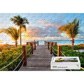 Sim,Wooden with Glue Perfect Choice for The Puzzle Lover - Caribbean Beaches Turks and Caicos Sunset,20.6 X 15.1 inch - 500 Piece Jigsaw Puzzle
