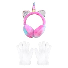 CQQNIU 1 Piece Of Cartoon Earmuffs And 1 Pair Of Plush Gloves, Children'S Winter Accessories, Thermal Supplies, Cute Plush Earmuffs, Windproof Earmuffs