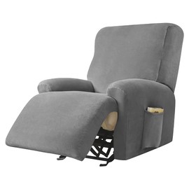 Highdi Stretch Cover for Recliner Chair, Complete Armchair Protector, Stretch Recliner Chair Covers, 1 Piece, Plain Velvet, Elastic Armchair Cover for TV Chair, Lounger, Armchair (Dark Grey)