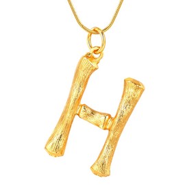 Focalook Women's Necklace 26 Letters A B C with 1.2 mm 55 cm Snake Chain Bamboo Style Cool Jewellery Gold/White Gold/Black Colour Plated, Gold