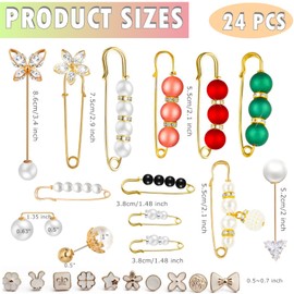 24 Pieces Faux Pearl Brooch Pins with Box, Sweater Shawl Safety Pins with Cover up Buttons Pins Brooches Sets for Women Dresses Pants Clothing