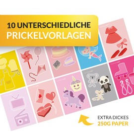 Jean-Philippe Dietz® Prickling Set with 10 Templates (A5) – Girls Version – Prickling Needle with Prickling Felt (20 x 15 x 1 cm) – Made in Germany