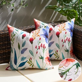 Flowers Pillowcase 18x18 Set of 2 Spring Summer Square Pillow Cover Home Farmhouse Decor Outdoor Waterproof Throw Pillow Covers Blue Orange Blossom Leaves Pillowcase for Home Sofa Couch Bed Office