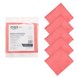 Maya Ultra Plus Cleaning Cloth, Specifically Designed for Glass and Stainless Steel, Maximum Absorption Without Marking, Anti-limescale and Anti-Bacterial, Pack of 5 (Red)