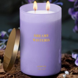 Goodpick Wisteria Lavender Scented Candles, 22 oz Soy Candles, Candles for Home Scented, Large Jar Candle, Gifts for Women, Mom, Birthday, Friendship, Graduation, Purple, 2 Wicks Highly Scented