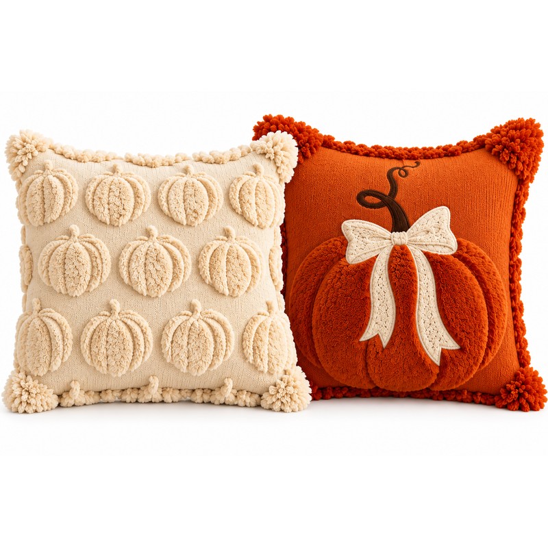 3D Plush Pumpkin Pillow Cover for Fall Decorating – Soft