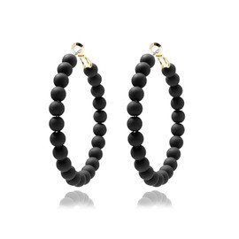 Acrylic Beaded Hoop Earrings for Women - Boho Style Resin Earrings, Hoop Dangle Earrings - Large Earrings for Women - Black