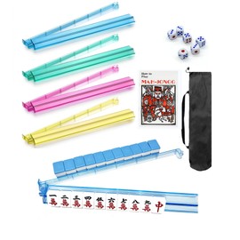 Mahjong Racks with Pushers Set of 4, Clear Acrylic All-in-One Tile Rack & Pusher Combo with Bag, Modern American Mahjong Accessories with Storage Bag (4 Color)