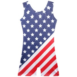 BAOHULU Gymnastics Leotards for Girls Kids Sparkle Tank Biketards with Shorts Dance Outfit B408_RedBlueStars_150