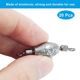Uenhoy 20 Pcs Fishing Weights Inline Trolling Fishing Sinker Tackle with Inner Swivels, Oval Drop Casting Fishing Weight Sinkers, 3/8 oz (10g)