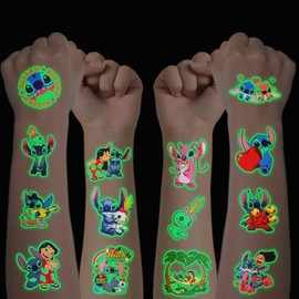 Luminous Tattoos for Children, 12 Sheets S-titch Temporary Tattoo Set for Boys Girls, Waterproof Children's Tattoos for Birthday Gifts, Children's Birthday Party Bags, Party Decoration Toy