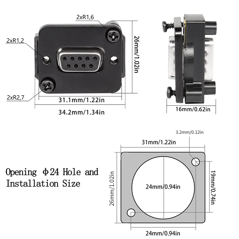 QIANRENON DB9 Panel Mount Straight Through Connector Adapter 9-pin RS232