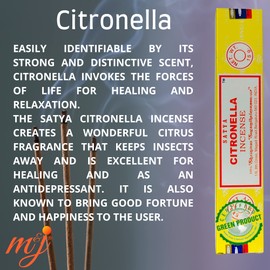 Original Satya Nag Champa Citronella Incense Sticks | with M&J incense sticks holder | x4 pack | for Aromatherapy, Spa, Yoga, Weddings, Meditation, Healing, Positivity and Relaxation