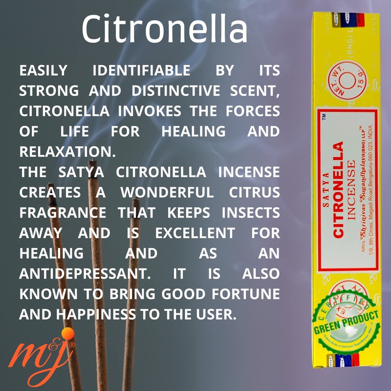 Original Satya Nag Champa Citronella Incense Sticks | with M&J