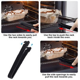 KIBBEH Oven Rack Push Pull Tool, Multifunctional Rack Oven Push and Pull Clip, Ideal Small Kitchen Push and Pull Tool for Kitchen Oven, Toaster Oven, Air Fryer, Convection Oven (Black)