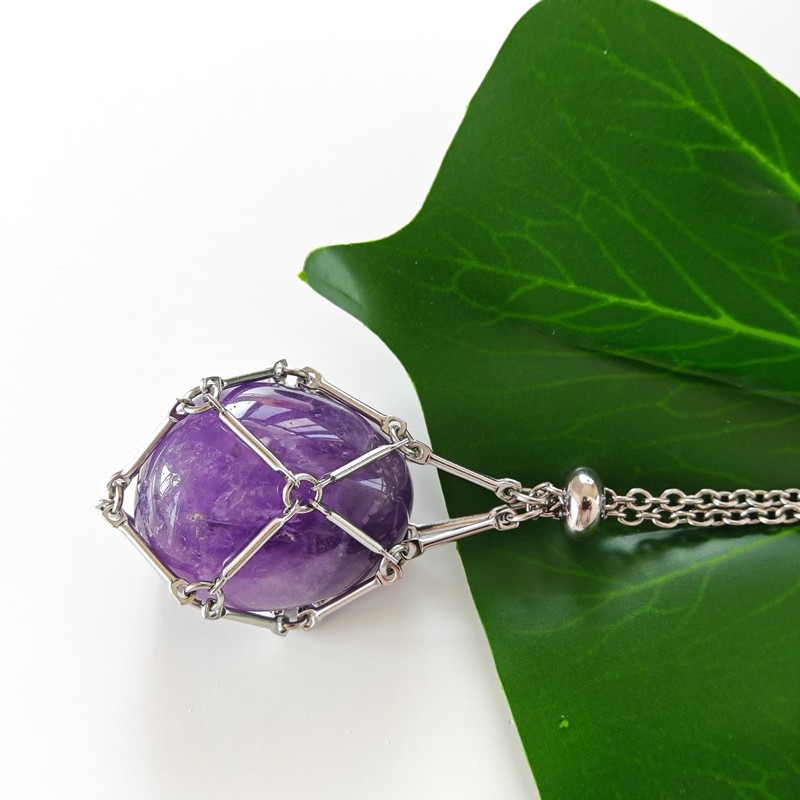 Gixemeva Interchangeable Crystal Holder Necklace,Crystal Stone Cage Pendant Necklace,Stainless Steel