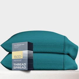 Thread Spread 100% Egyptian Cotton Pillow Cases King Size Set of 2 - Luxury 1500 Thread Count Sateen Weave Teal Pillow Covers, Soft & Breathable Extra Long Staple Pillowcases, Fits King Size Pillows