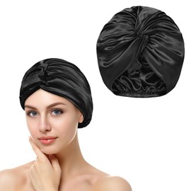 AOGOE Silk Hair Bonnet for Sleeping, Double Layer Sleep Cap, Silk Sleep Cap with Elastic Bow, Night Sleep Cap, Hair Bonnet for Bath, Hair Care Head Cover Hat for Women Girls Straight and Curly Hair