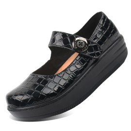 Glolily Mary II Women's Maryjane Clog - Black Croc, 8 M