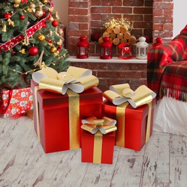 Gift Boxes with Lids, 3 Sizes Square Paper Present Boxes with Bows Storage Box Gift Party Favor Boxes Jewelry Gift Wrapping Box Packaging Box for Christmas Holiday Cookie, Crafting, Toys Red
