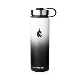 HYDRO CELL Stainless Steel Water Bottle w/ Straw & Wide Mouth Lids (64oz 40oz 32oz 24oz 18oz 14oz) - Keeps Liquids Perfectly Hot or Cold with Double Wall Vacuum Insulated Sweat Proof Sport Design (Black/White 24oz)