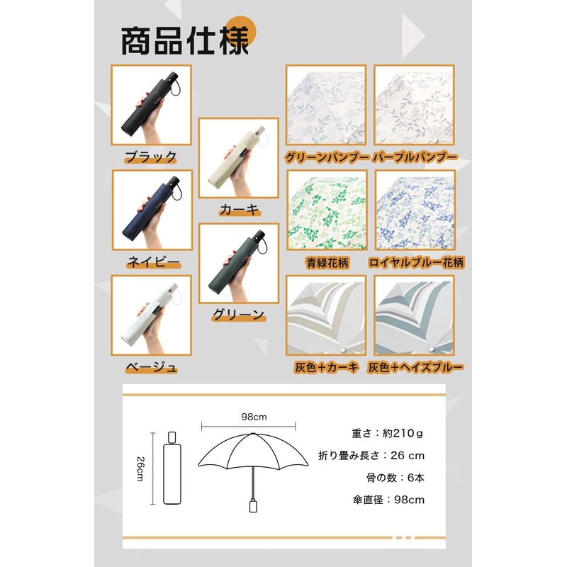 Folding Umbrella, Lightweight, 7.4 oz (210 g), Parasol, One-Touch Automatic