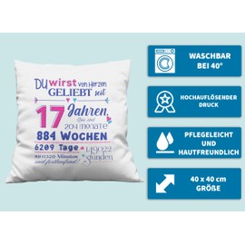 LIEBTASTISCH - Birthday Gift - Pillow for Birthday - Gift for Boys Girls Women Men - Choice of 4-100 Years - Gifts - (17 Years)