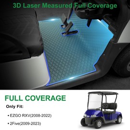 LEAPGOMAX EZGO RXV Floor Mat, Full Coverage Golf Cart Floor Liner Mat Replacement for EZGO RXV (2008-2022) & 2Five (2009+) Non-Slip&Easy to Clean-Blue Trim