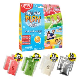 12 Use Mega Play Pack from Zimpli Kids, 3 x Gelli Play, 3 x Slime Play, 3 x Snoball Play & 3 x Crackle Baff, Children's Sensory Play Toy, Educational Learning Activity, DIY Creative Toy