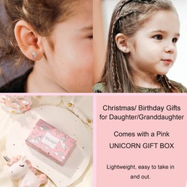 Unicorn Earrings for Her, Hypoallergenic 925 Sterling Silver Pink CZ Cute Babyface Stud Earrings, Birthday Gift for Daughter Granddaughter