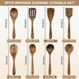 GUANKE Wooden Cooking Utensils Set Japanese Style Wood Utensil Set Non-Stick Pan Wood Spoons and Spatula Cookware for Home Everyday Use &Kitchen Tools (8 PIECE)