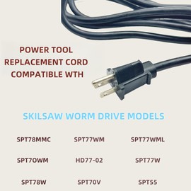 95104L Circular Saw Replacement Cord Compatible with SPT77WML SPT77WM SPT78W SKILSAW Worm Drive Saw,Heavy Gauge Power Tool Replacement Assembly Black 2.5M/8.2FT Bare Wire 3 Pin Power Cord