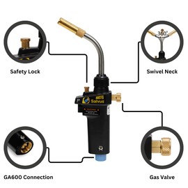 Salvus Turbo Torch Blow Torch 360 Degree Swivel Gun Neck for Plumbing Brazing Soldering Plumbers Map Mapp or Propane Blowtorch 3 Year Warranty