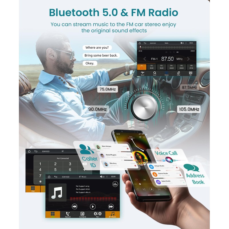 Single Din Car Stereo with Wireless Carplay Android Auto, 7