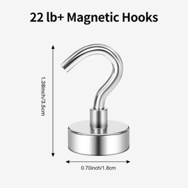 HRLORK 10 Pcs Strong Magnetic Hooks, 22Lbs Neodymium Magnets, Heavy Duty, Ideal for Home & Workplace
