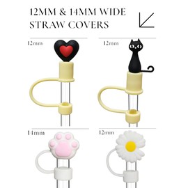 4PCS Large Straw Cover for Boba Straws, 12mm Smoothie Straw Covers & 14mm Jumbo Straws Caps, Silicone Straw Tips Straw Topper for Glass Boba Straws Wide Straws Large Straws (BK_12&14mm)