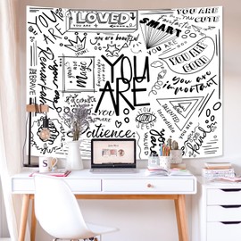 Fungarth Quote You Are Tapestry Classroom Positive Kids Tapestries Wall Hanging Inspirational Motivational Elementary White Aesthetic Tapestry for Bedroom Living Room Dorm (White, 80" x 60")