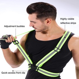 Reflective Night Running Vest with 360°High Visibility, Adjustable Safety Vest Outdoor, Fits Running, Walking,Cycling,Hiking, Walking,Dog Walk（2 Pack） Green and Orange