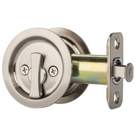Dynasty Hardware Pocket Door Latch, Round Sliding Handle for Bathroom or Bedroom, Locking Passage Pull, Easy Install Pocket Door Hardware, Aged Satin Nickel Finish, 2-3/8" Backset, Universal Fit