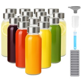 Zukro 10.5 oz Glass Juice Bottles with Stainless Steel Lid Bulk, Leakproof