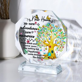 Movdyka 5.3" Crystal Housewarming Gifts Plaque for Couples Sweet New Home Ideas for Friends Glass House Warming Ornament Keepsake for Daughter Newlyweds Christmas New Year Decor