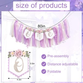 Baby Girl 1st birthday highchair banner -Purple Floral Garland, Purple And Pink First Birthday Decoration, Rose 1st Bday Banner, floral birthday banner,3D Flower Garland Backdrop
