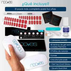 NOOVES - Starter Kit Beauty Red, 2 Gel Foils for Nails + UV/LED Nail Dryer + Gel Top Coat Glossy + Quartz Dual Stick, Premium Gel Nails, Manicure, Gel Nail Stickers