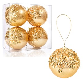 4" Christmas Ball Ornaments, 4pc Set Champagne Shatterproof Christmas Decorations Tree Balls for Xmas Trees Wedding Party Holiday Decorations (Champapne)