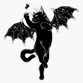 Flying Cat Bat Hunt Butterfly Bumper Sticker Vinyl Decal 5"