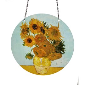 d'ears - Sunflowers by Vincent Van Gogh - Floral Classic Art Acrylic Suncatcher with Chain - 6 Inch Diamater - Made in The USA